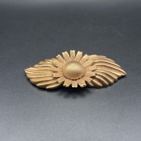 Vtg Copper Floral Brooch Lg Sunflower Leaf Statement Pin 2.75 x 1" Dimensional - Picture 2 of 7